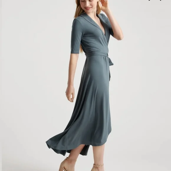 NWT Quince Tencel Jersey Midi Wrap Dress Gray Size Large - Picture 3 of 10